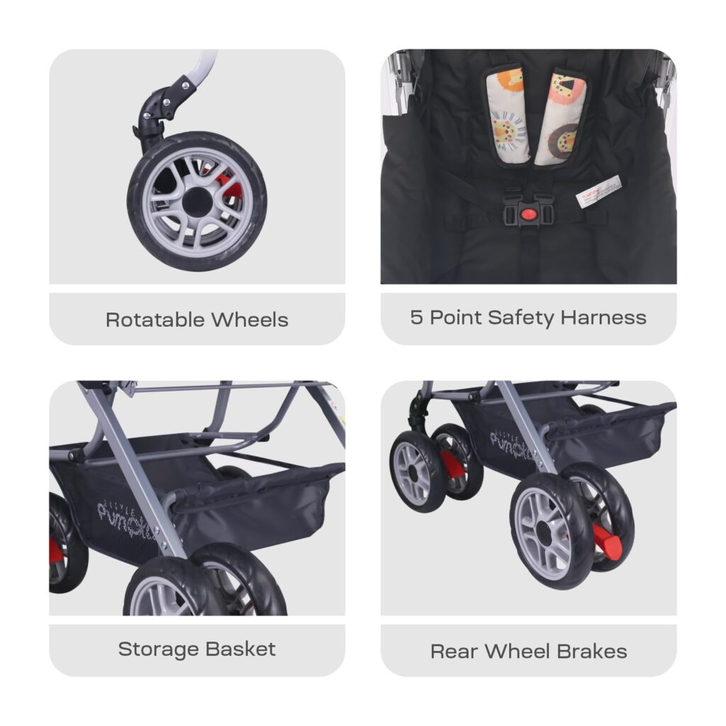 r-for-rabbit-kiddie-kingdom-baby-stroller-standard-stroller-safe-convenient-comfortable-swivel-wheels-5-point-safety-harness-storage-basket-rear-wheel-brakes-newborn-3-years-old-babies