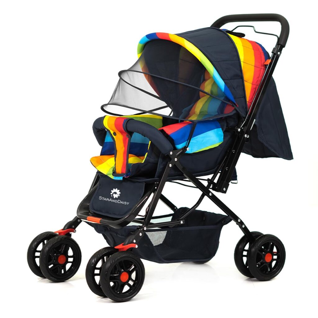 staranddaisy-sunrise-stroller-jogging-stroller-0-3-years-baby-kids-toddler-lightweight-0-3-years-baby-toddler-foldable-5-point-safety-harness-reclining-seat-360-swivel-wheels-large-storage-reversible-handle-canopy-mosquito-net-lockable-wheels-arm-rest-safety-strap-two-level-footrest-uv-protection