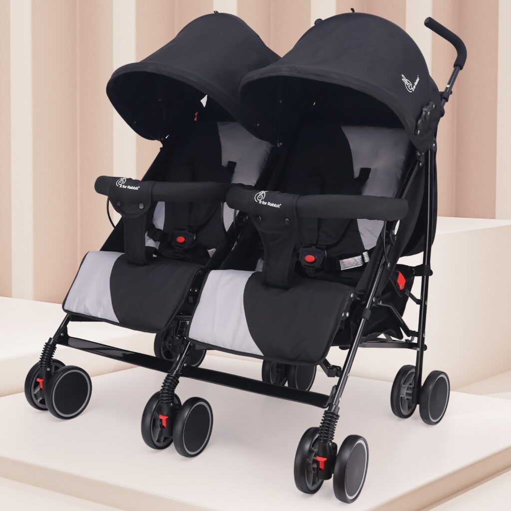 r-for-rabbit-ginny-and-johnny-twin-baby-stroller-double-stroller-pram-0-3-years-baby-toddler-adjustable-reclining-seat-large-storage-basket-easy-fold-umbrella-fold-suspension-front-swivel-wheels-swivel-lock-5-point-harness