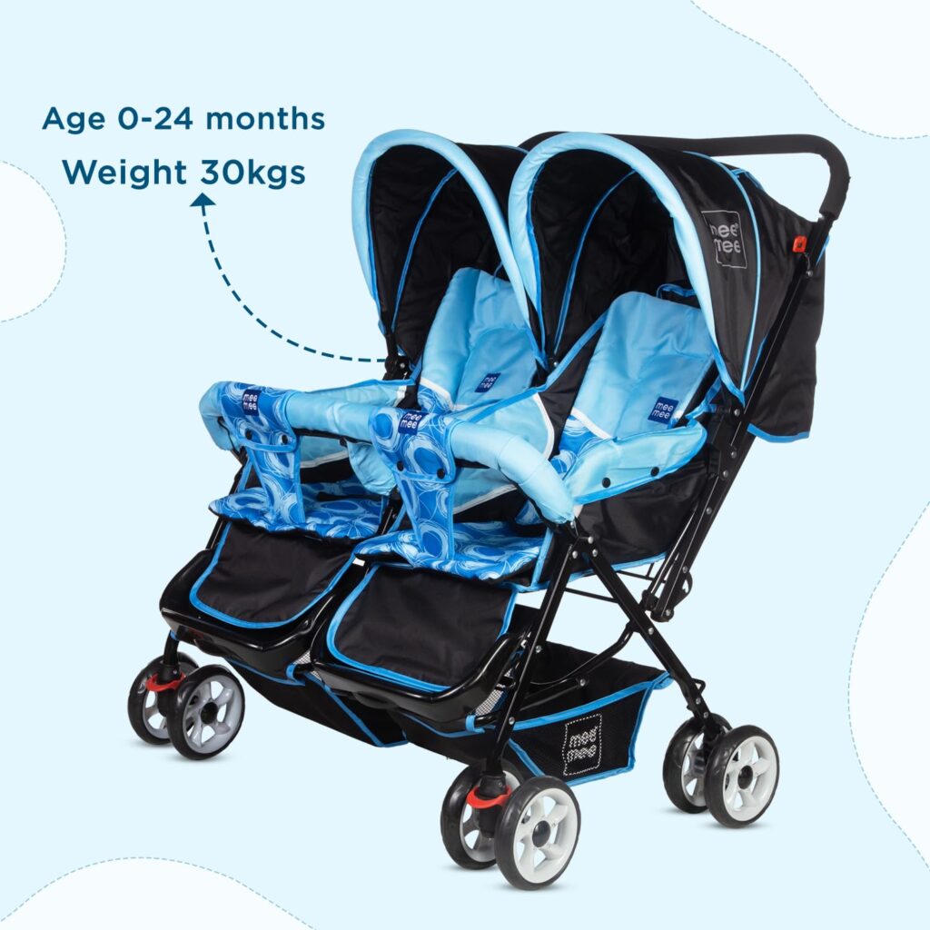 mee-mee-twin-buggy-baby-stroller-double-stroller-pram-safe-comfortable-convenient-newborn-2-years-baby-toddler-footrest-canopy-front-swivel-wheels-reclining-seat-canopy