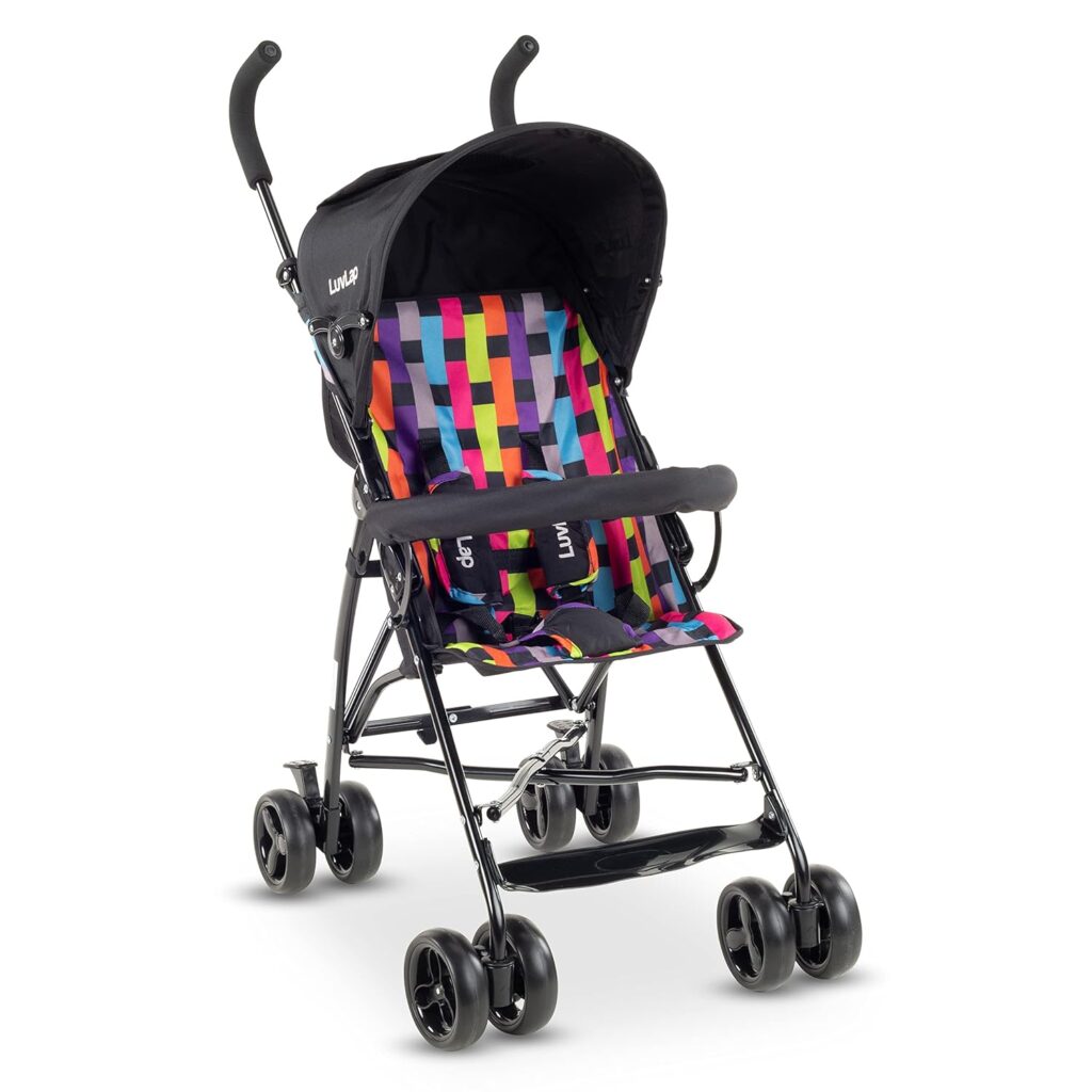 luvlap-tutti-frutti-stroller-buggy-lightweight-stroller-safe-convenient-comfortable-compact-design-travel-friendly-kids-toddler-5-point-harness-canopy-rear-wheel-brakes-easy-folding-storage-looking-window