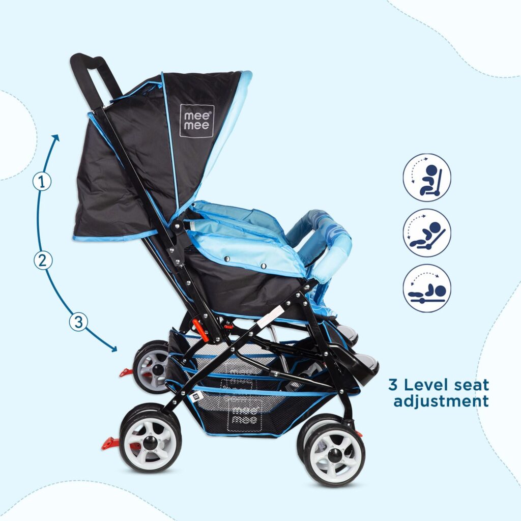 mee-mee-twin-buggy-baby-stroller-double-stroller-pram-safe-comfortable-convenient-newborn-2-years-baby-toddler-3-position-reclining-seat-rear-wheel-brakes-canopy-footrest